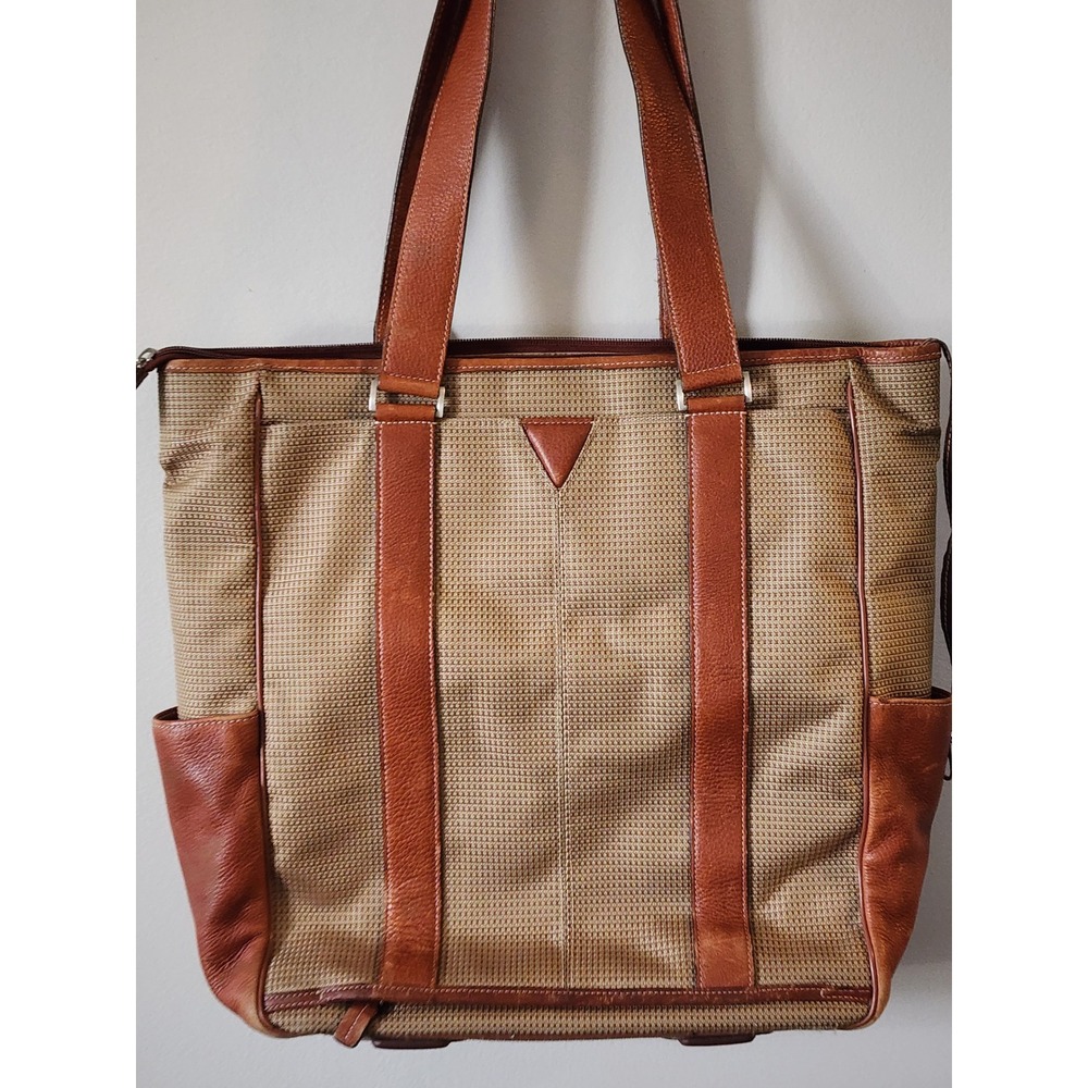 Johnston & Murphy Brown Woven Nylon Leather Trim Tote Bag Travel Carryall